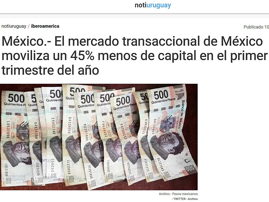 Mxico.- El mercado transaccional de Mxico moviliza un 45% menos de capital en el primer trimestre del ao